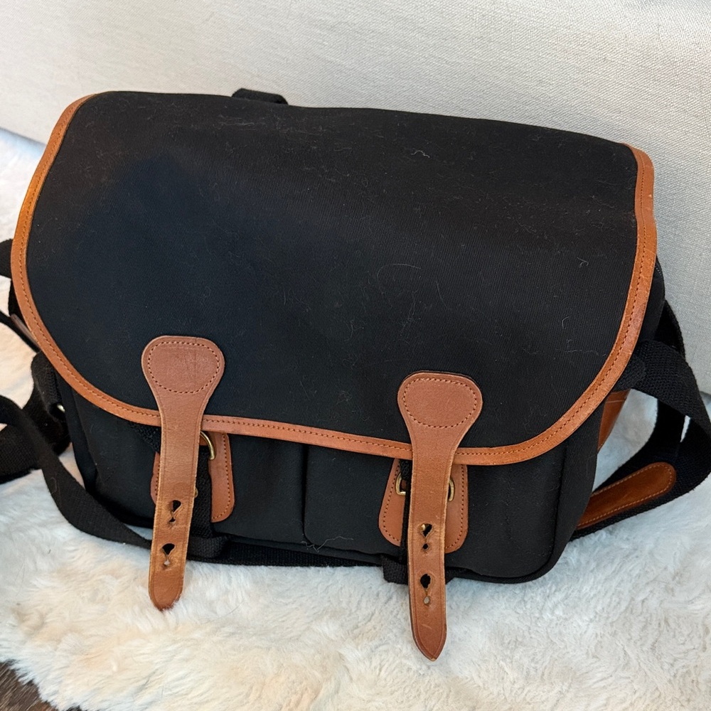 Billingham Black Canvas Camera Messenger Bag with Brown Trim
